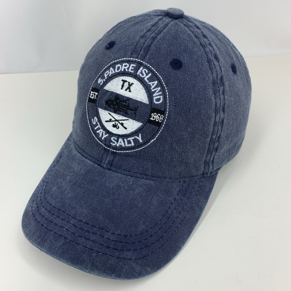 South Padre Island TX Hat Stay Salty Blue Adjustable OSFM Lucky 7 Baseball Cap